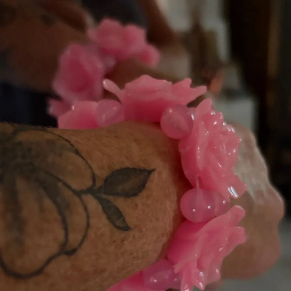 Pink Rose Acrylic Stretch Bracelet - Women Jewelry - Picture 3 of 6